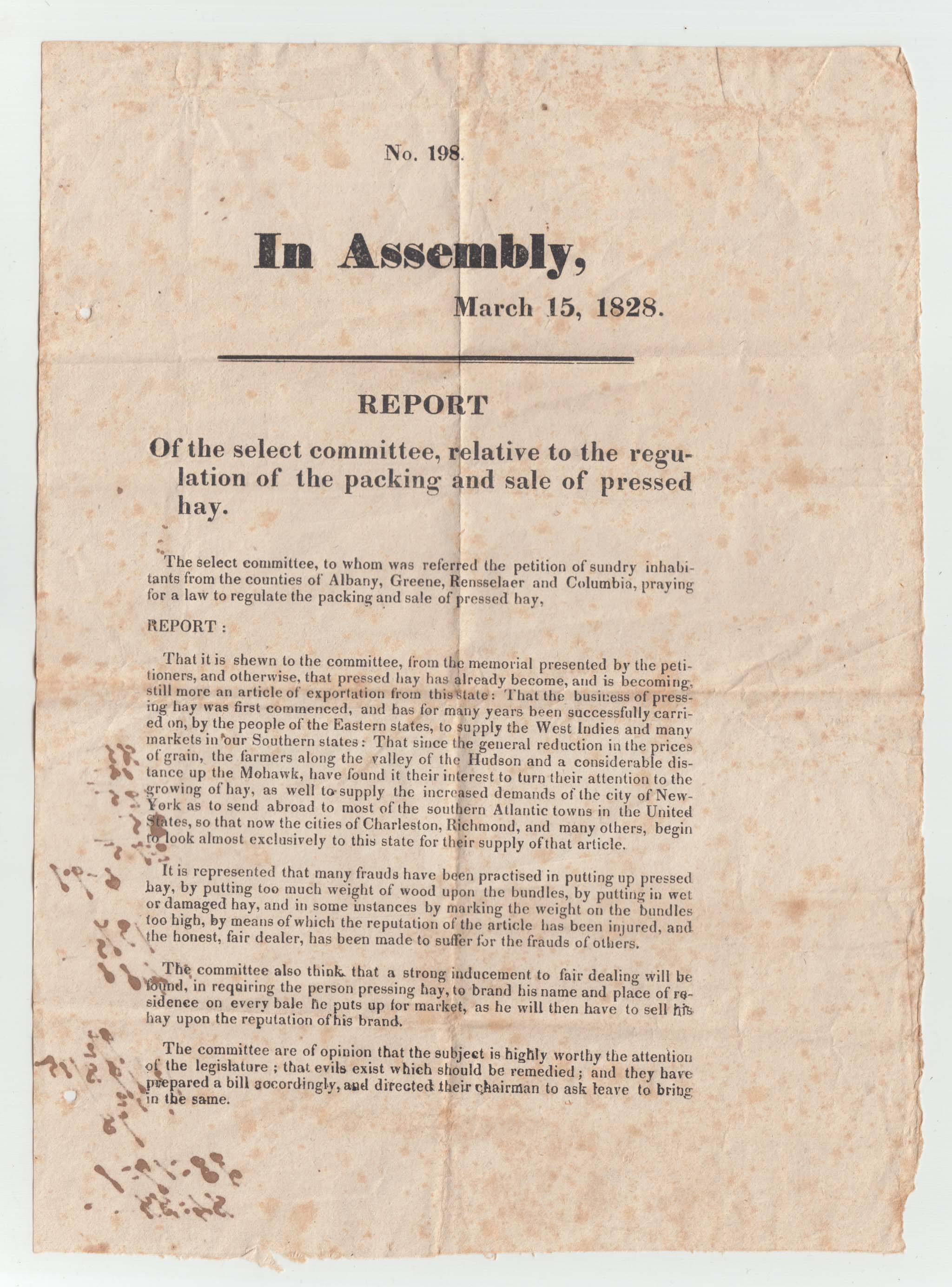 HBC004, 1828-03-15 Report, on Regulation of Pressed Hay